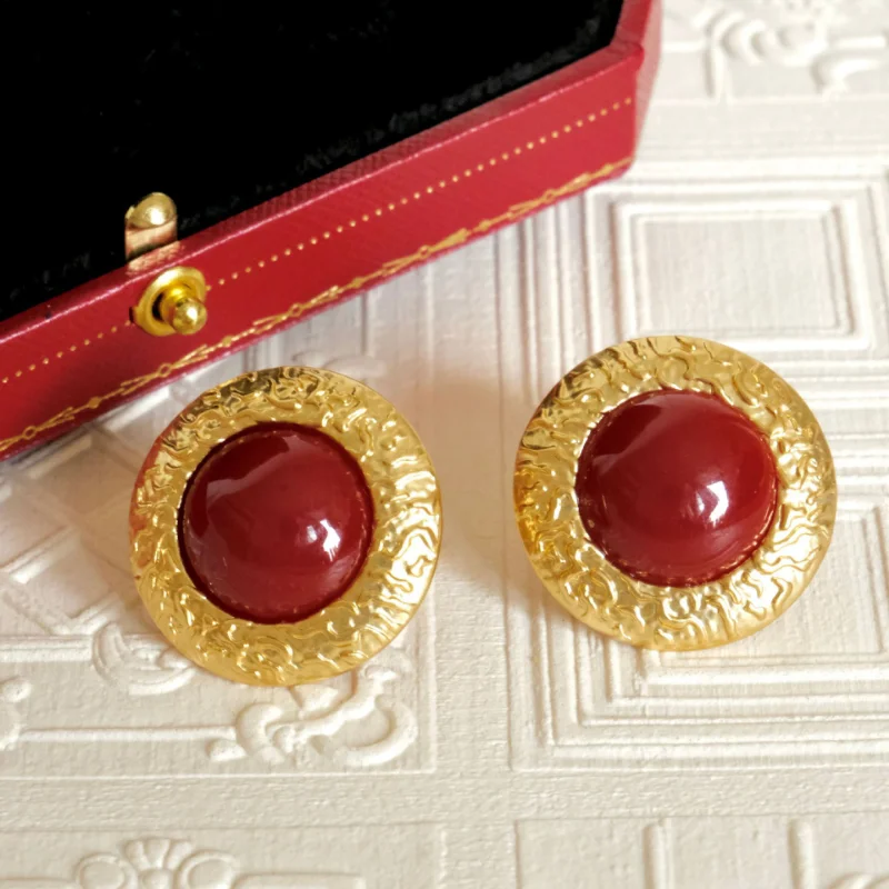 

Minar Hyperbole Red Round Resin Earring for Women Trendy Gold Color Alloy Bean Statement Drop Earrings Chinese Style Jewelry