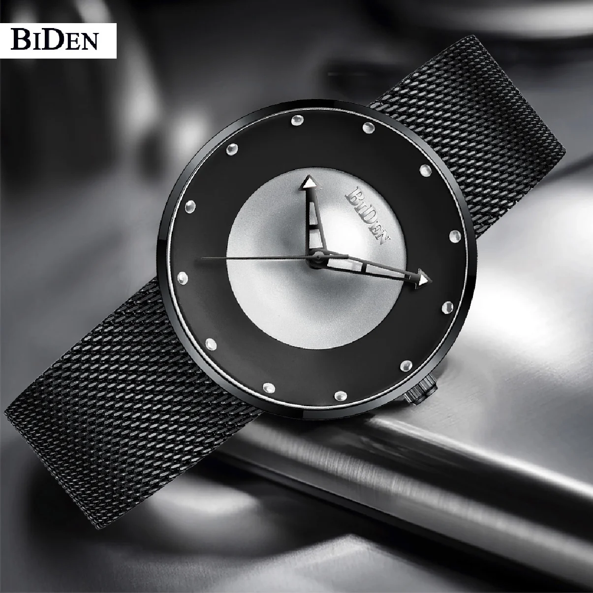 

BIDEN Mens Watches Ultra Thin Wristwatch For Men Quartz Watch Stainless Steel Mesh Band Waterproof Clock Male Relogio Masculino