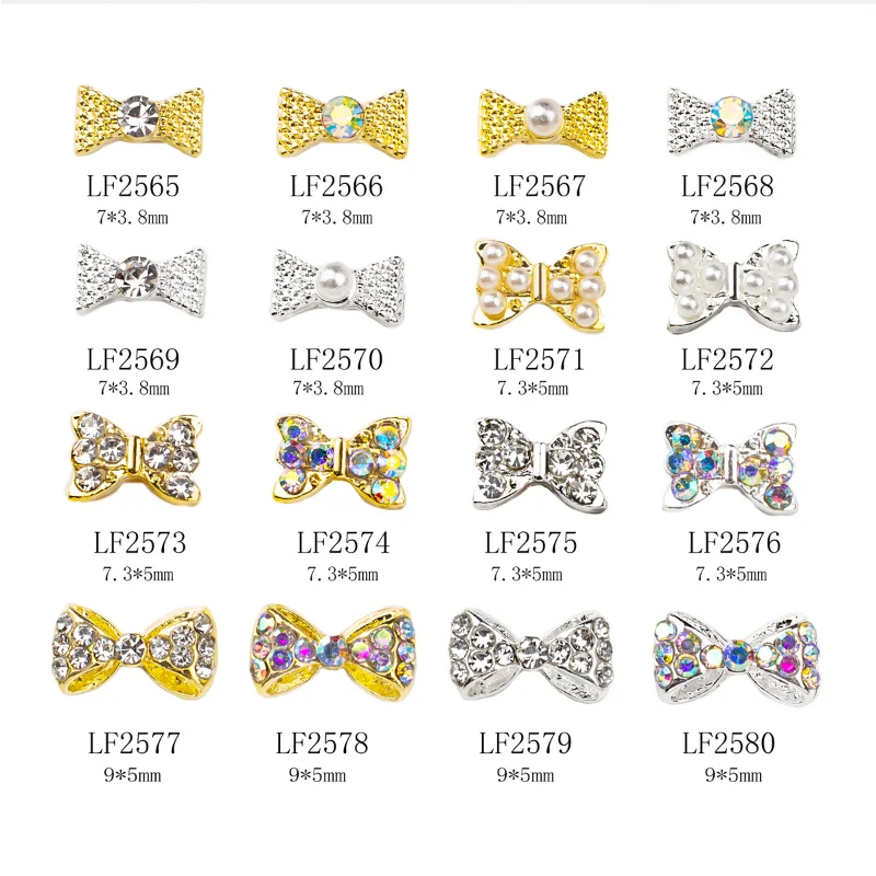 

10Pcs Gold/Silver Bowtie Shaped Crystal Rhinestones For Nails 3 Different Designs Bow Nail Art Charms Jewelry For DIY Decor