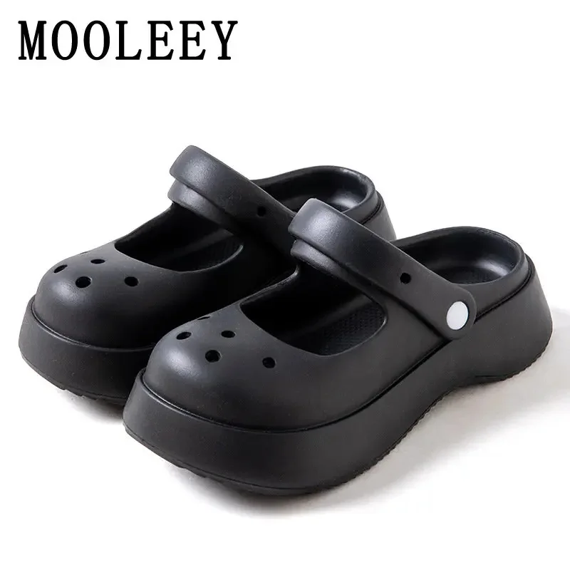 

Fashion Women Sandal Solid Color Platform Casual Beach Shoes Anti-Skid Light Ladies Lolita Hole Shoes Outdoor Wearable Slippers