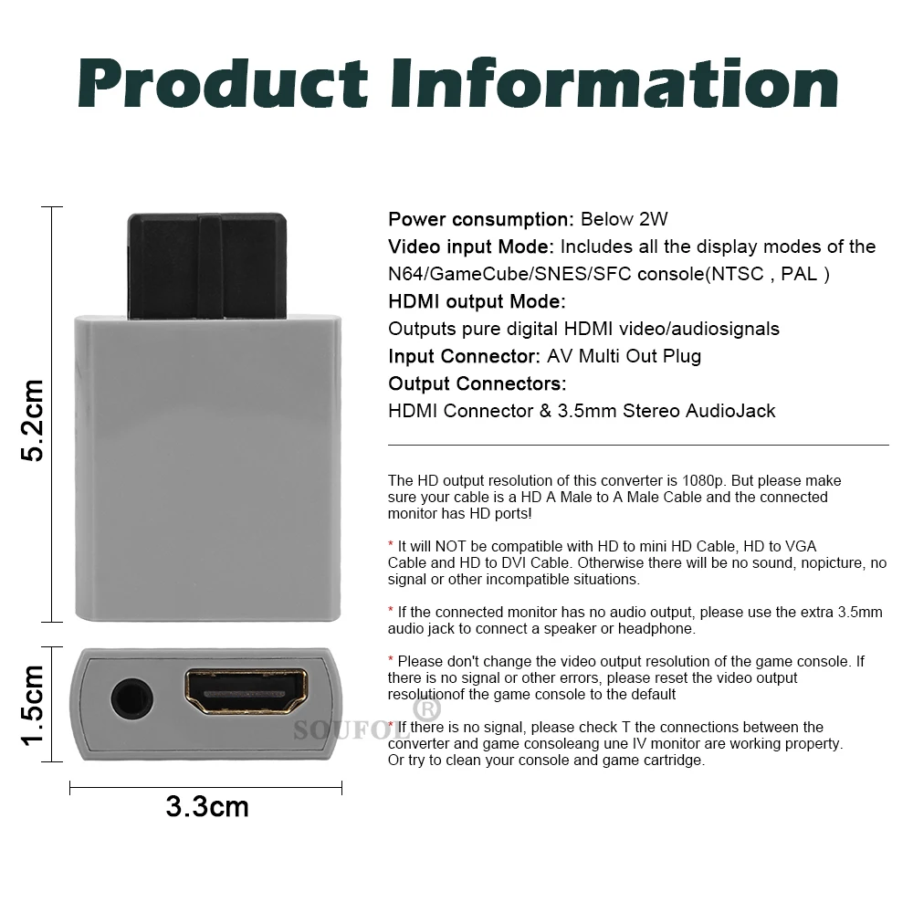 Mayflash For N64/GameCube/SFC/SNES to HDMI-compatible Converter Adapter Plug and Play Support 1080P 3.5mm Audio Output images - 6