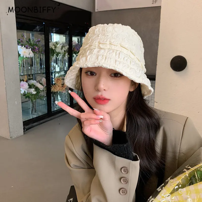 

2023 Spring and Summer Gentle Fisherman Hat Female Korean Version All-match Peated Bucket Sun Hats Sombreros De Mujer