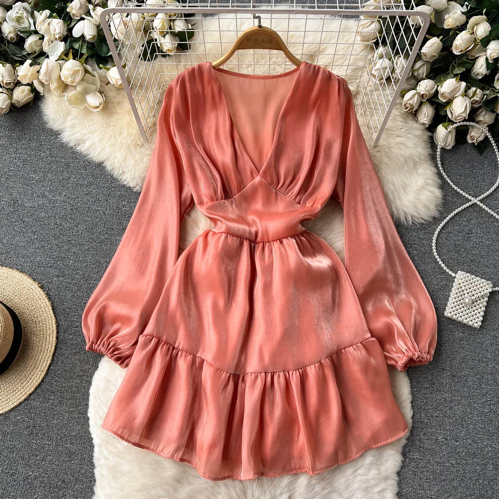 

Women Club Party Boho High Waist Vestidos De Mujer Maxi Elegant A Line Clothing Office Lady Puff Sleeve V Neck Robe Sexy Dress