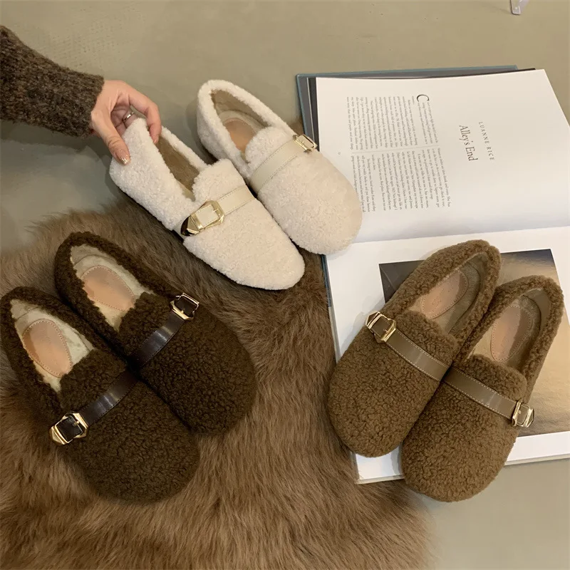 

Winter Shoes Women Loafers Fur Casual Female Sneakers Slip-on Flats Round Toe Moccasin Slip On Dress Rome Slip-On Solid Lace-Up