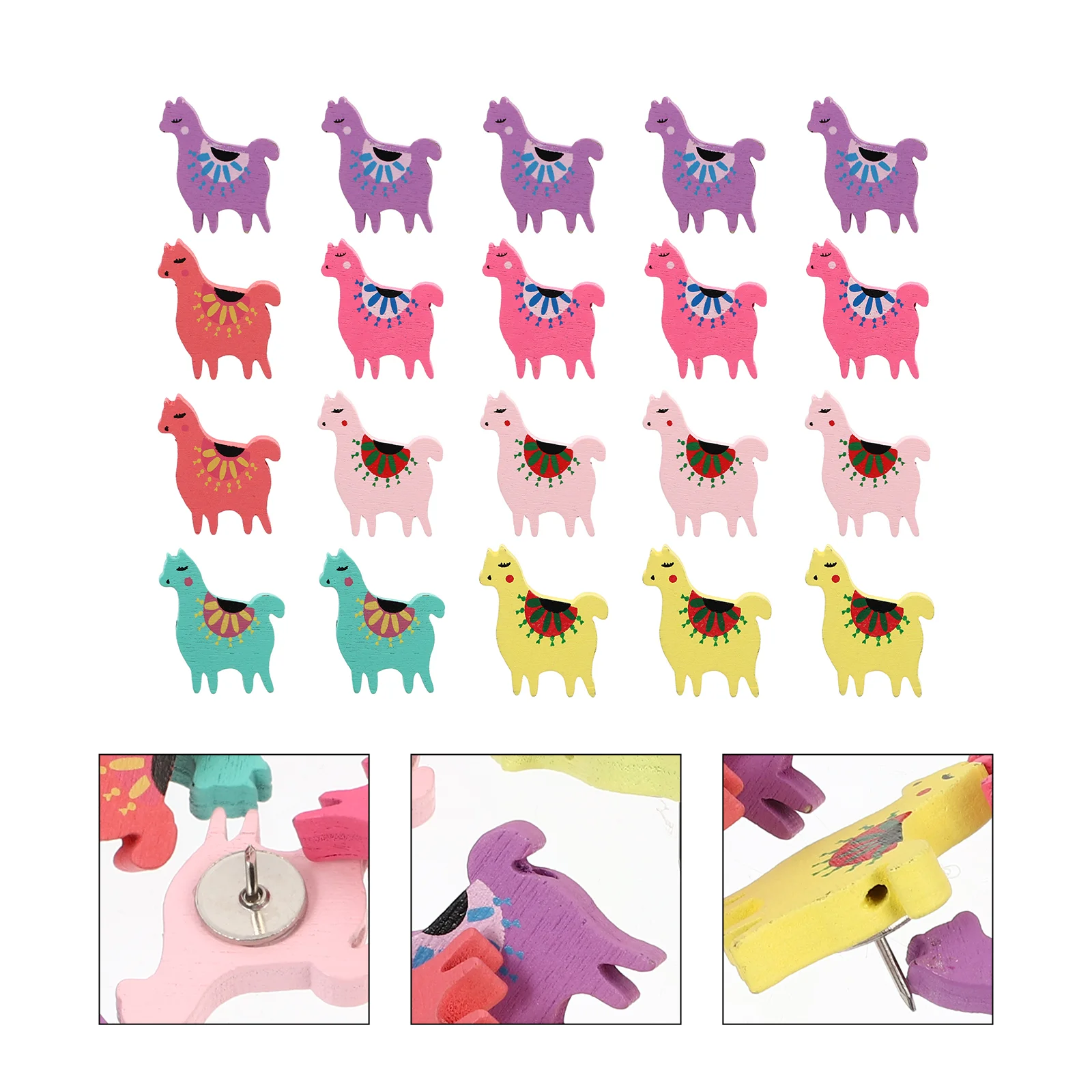 

20pcs Cork Message Board Decorations Alpaca Pushpins Wooden Patch Pushpins Decorative tacks