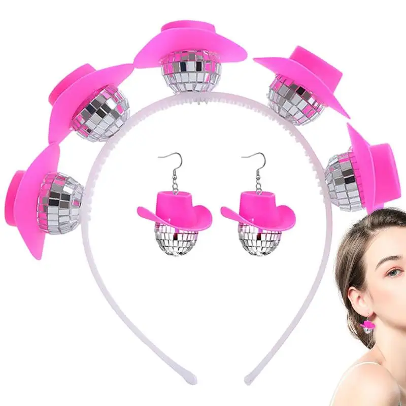 

Creative Disco Mirror Ball Earrings Headbands Mirror Ball Carnival Cow Girls Hip-hop Rock Punk Style Earrings Hair Hoops