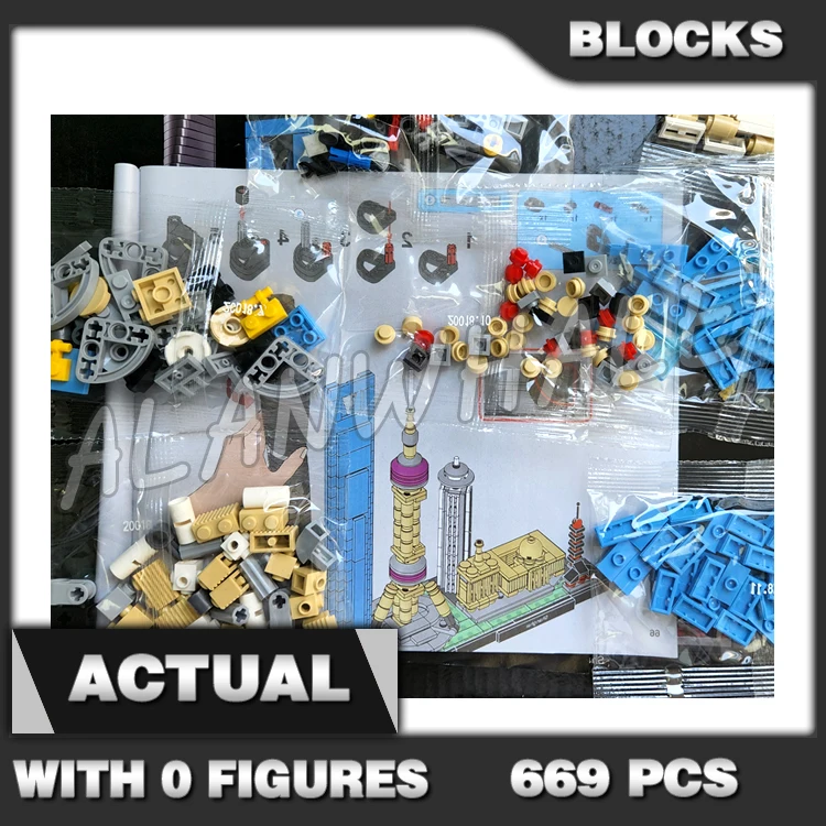 

669pcs Architecture Skyline Modern Shanghai Oriental Pearl Tower Bund Area 17009 Building Blocks Sets Compatible With Model