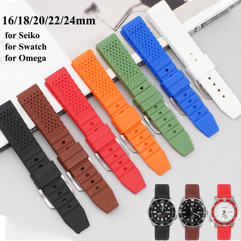 

Ремешок силиконовый для часов, Воздухопроницаемый резиновый браслет Citizen Seiko, Swatch, аксессуары для часов, 16, 18, 20, 22, 24 мм
