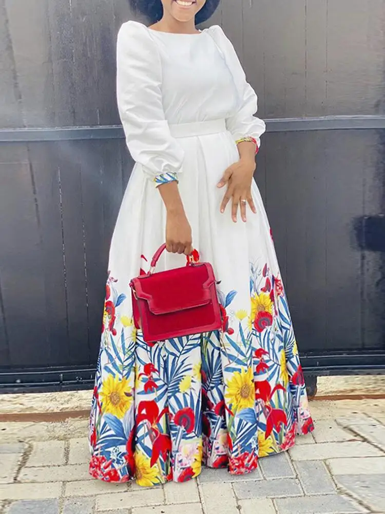 

VONDA весеннее богемное Макси-Платье, повседневный плиссированный сарафан с круглым вырезом, женское винтажное платье с принтом, длинное плат...