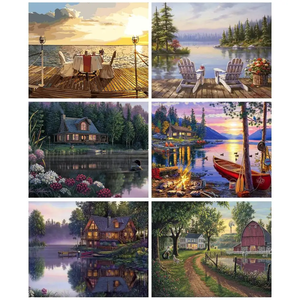 

GATYZTORY Frame Lakeside Scenery DIY Painting By Numbers HandPainted Landscape Oil Painting Artwork Canvas Colouring Home Decor