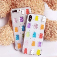 cute 3d candy colors bear phone case for iphone 13 11 12 pro max x xs max xr 8 7 6 6s plus se 2020 glitter soft cover