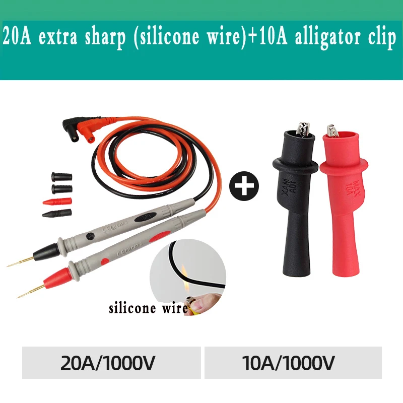 

2PCS 20A/1000V Digital Multimeter Test Leads Probe Silicone Cable To 2mm Interface Test Clamp Universal Test Cable