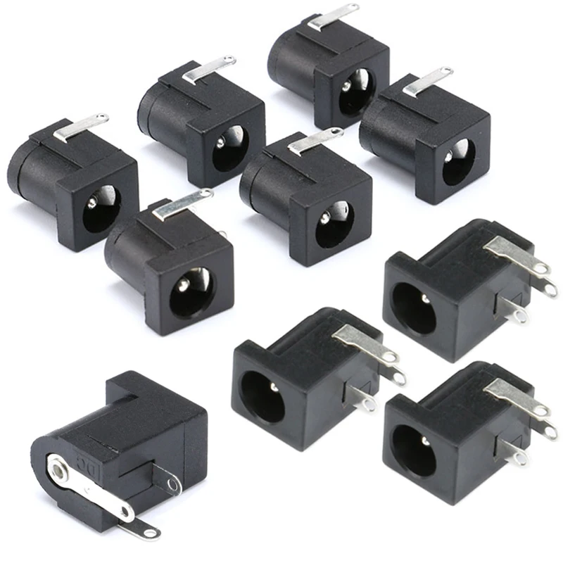 

10Pcs DC-005 5.5x2.1mm Black DC Power Jack Socket DC Connectors Supply Barrel-Type Right Angle PCB Mount Terminal