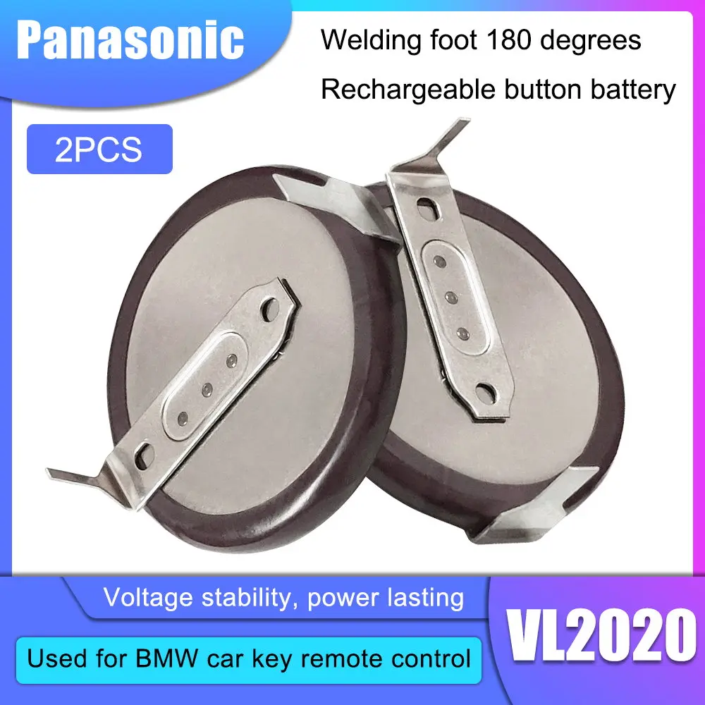 2pcs 100% Original PANASONIC VL2020 180 degrees coin type Car Key Fobs Rechargeable Battery for BMW Remote Key coin type Battery