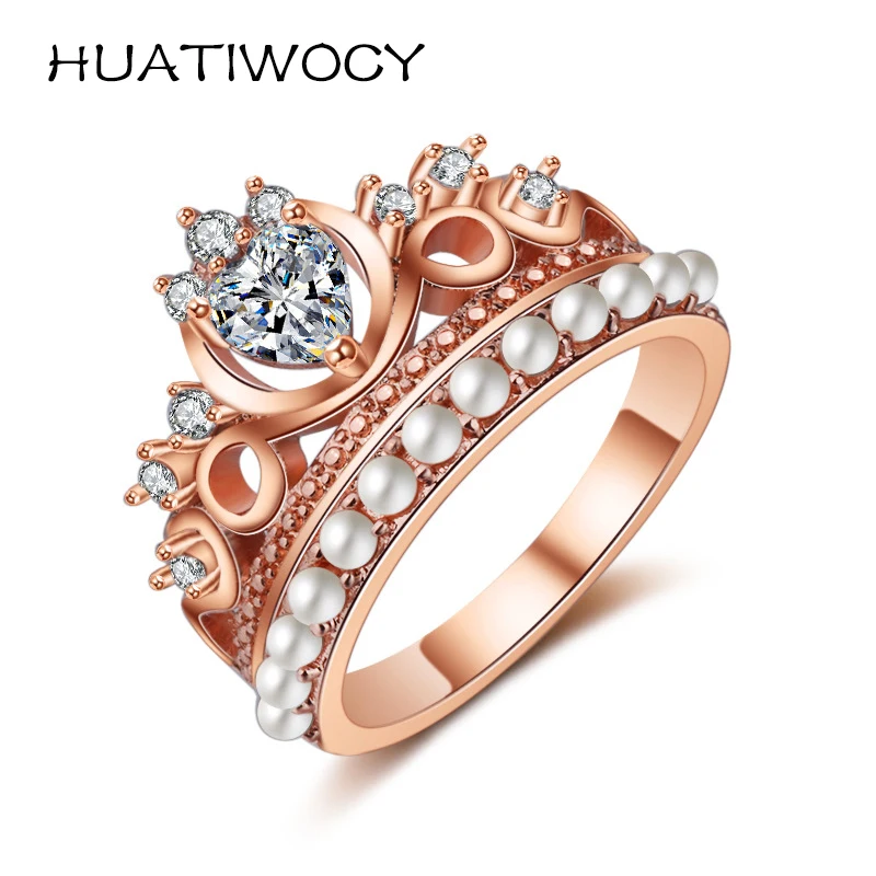 

Luxury Women Rings 925 Silver Jewelry with Pearl Zircon Gemstone Crown Shape Finger Ring for Wedding Party Promise Bridal Gifts