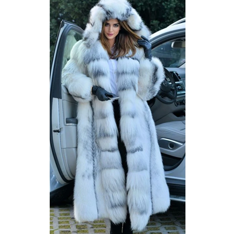 Faux Fur Coat Women Winterf Fashion Warm X-Long Plus Size Coats Solid Hooded Loose Open Stitch Clothing
