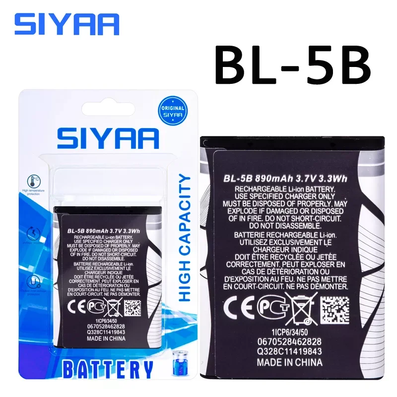 

NEW2023 SIYAA Phone Battery BL-4C BL-5C BL-4B BL-5B BL-5J BL-4D BV-5JW For Nokia 6100 6300 6260 6136S 2630 5070 C2-01 BL 4C BL 5