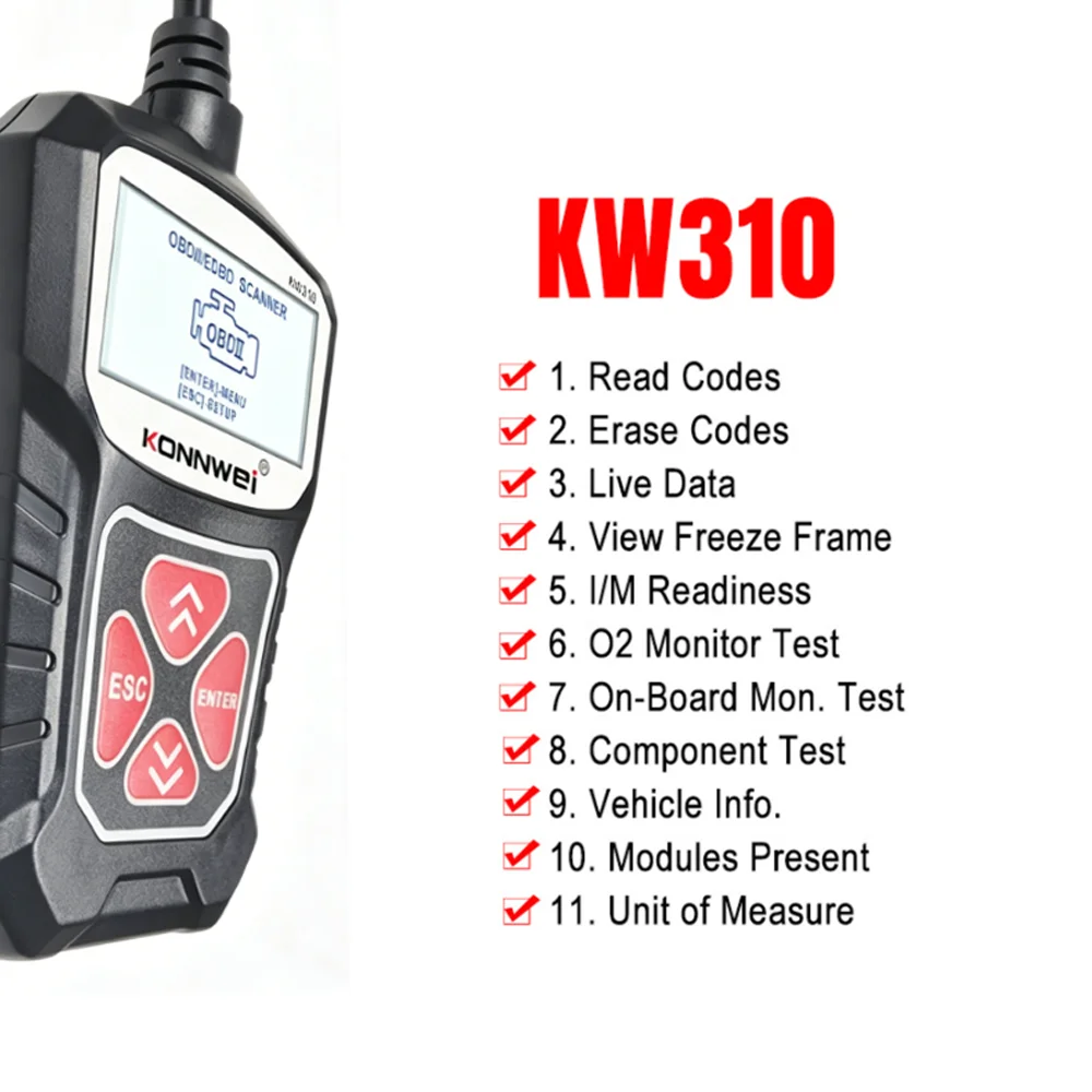 Автомобильный диагностический сканер KONNWEI KW310 для удаления кодов неисправностей ЭБУ, считыватель кодов неисправностей, диагностический инструмент OBD2, сканер OBDII EOBD (art.: 3920dabcbceb3) - 3920dabcbceb3
