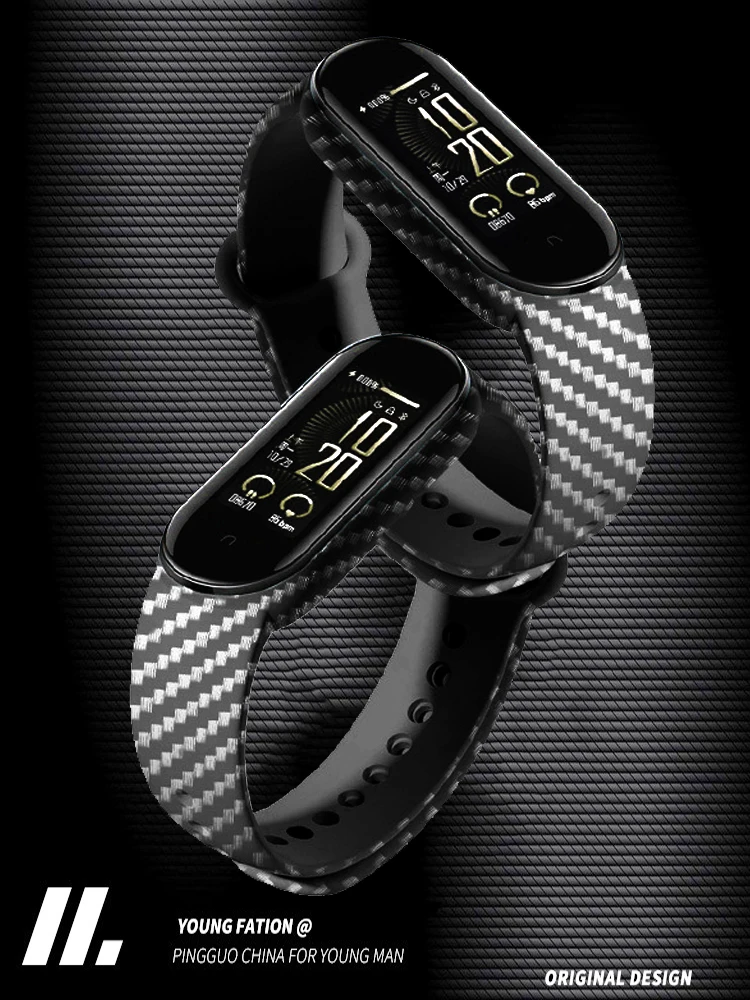 

Smartwatch Wrist For Xiaomi Mi Band 7 6 5 4 3 Strap TPU Carbon Fiber Pattern Printing Watchband Rubber Bracelet Mi Band 4 5 6 7