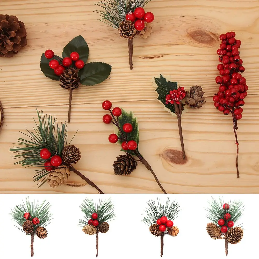 

1 Bundle Artificial Flower Multiple Styles Red Berries Pine Cone Holly Branches Red Berries Home Floral Decor Christmas Ornament