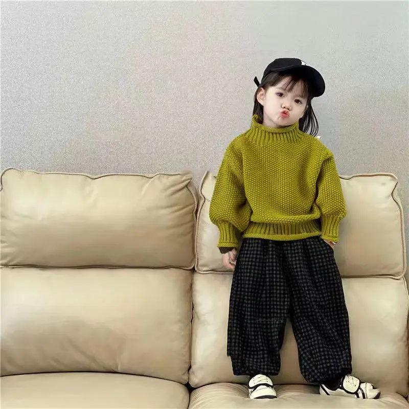 Autumn Winter Boys And Girls Knitted Bottoming Sweater New Fashion Style Half High Collar Pullover Cotton  Kids Sweater