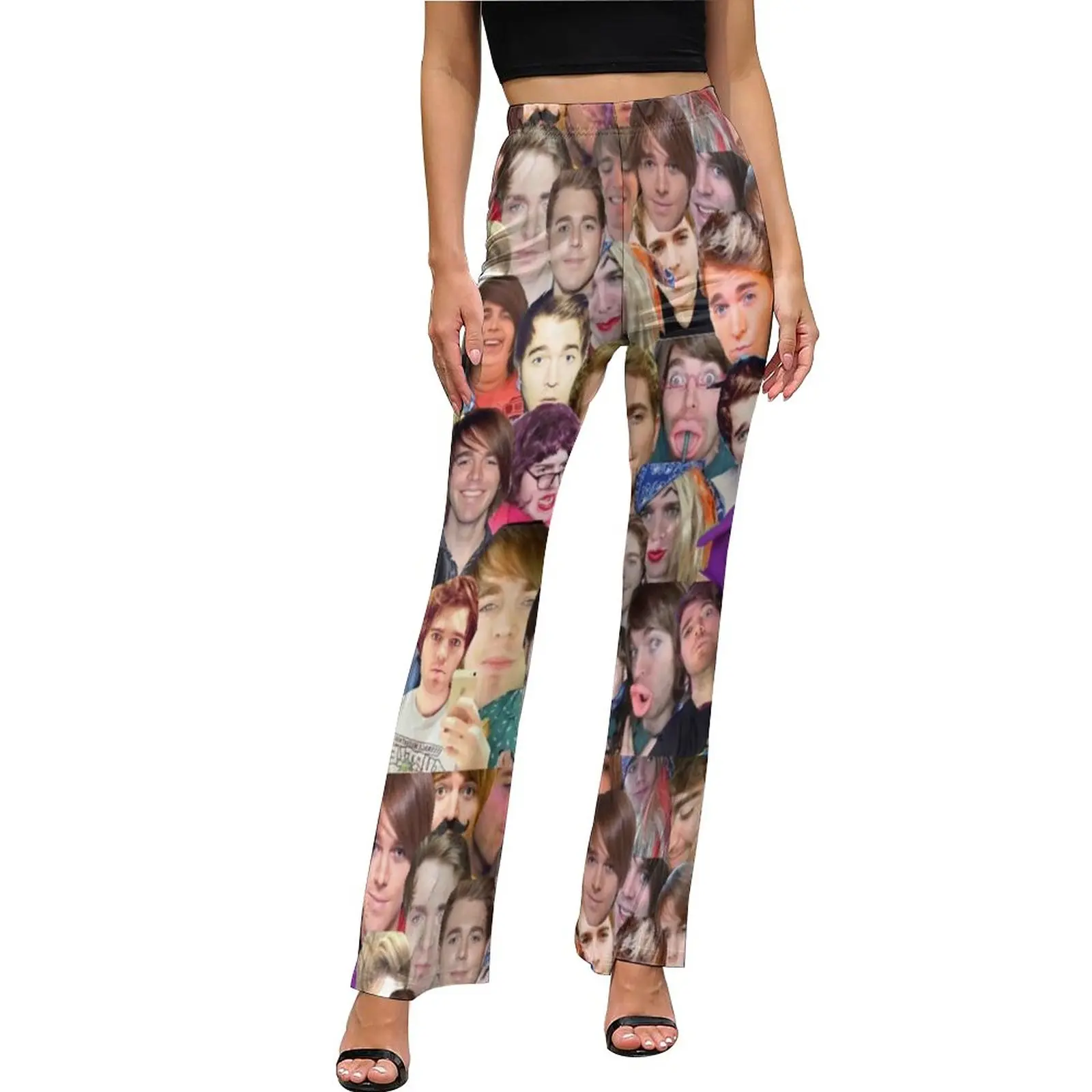 

Брюки с принтом Meme эластичные с высокой талией Шейн Доусон коллаж эстетические расклешенные брюки ежедневный кавайный узор брюки большого ...