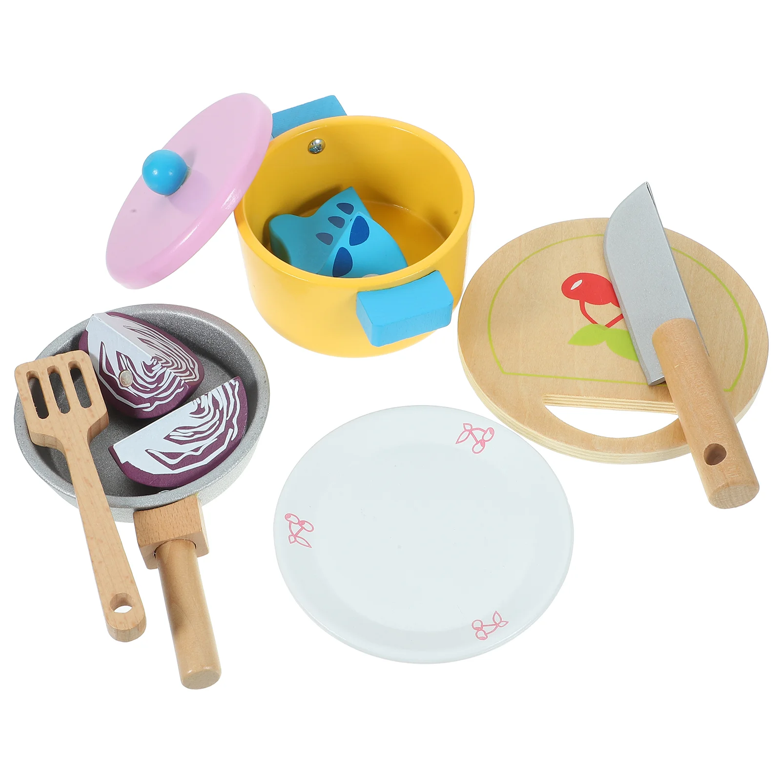 

1 set of Wooden Cookware Set Kitchen Playset Pretend Play Cookware Set Playing House Props