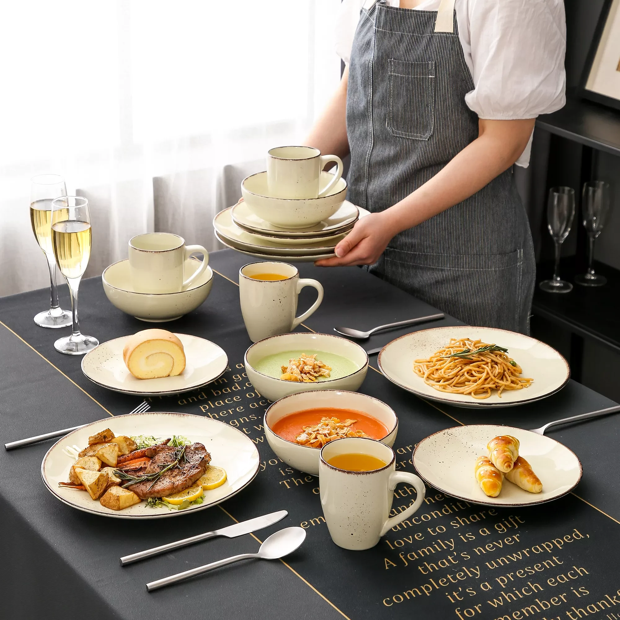 

Navia-C 16/32/48-Piece Stoneware Ceramic Dinnerware Set with Dinner Plate,Dessert Plate,800ml Bowl,Mug Tableware Set