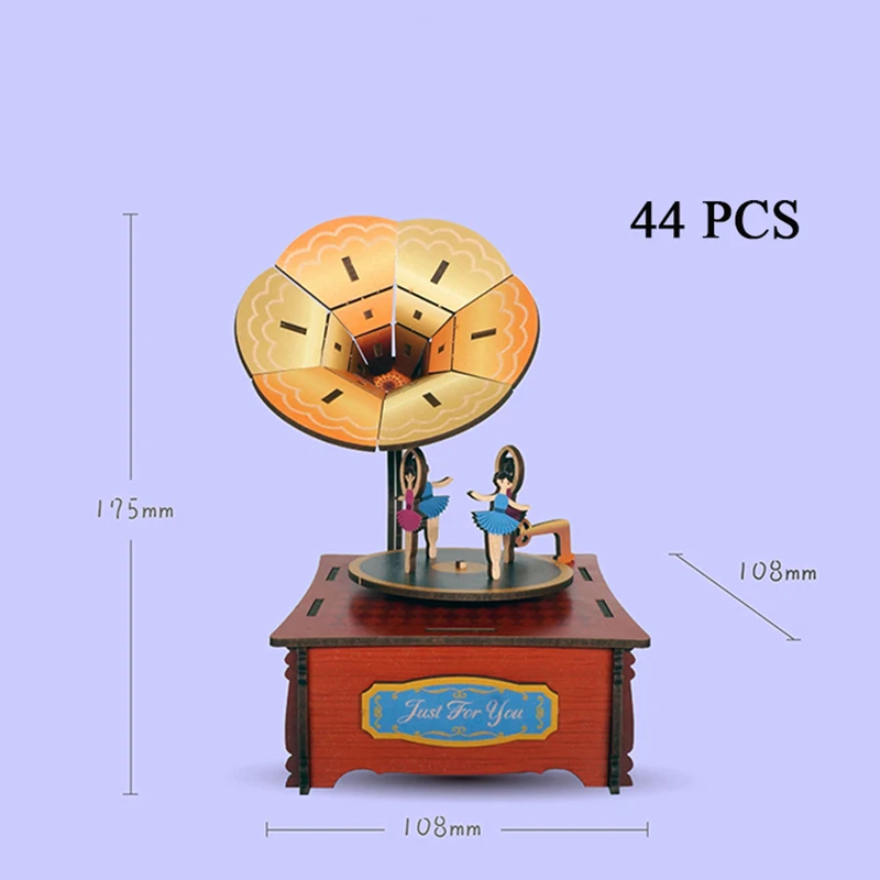 DIY 3D деревянная музыкальная шкатулка с фонографом наборы миниатюрных моделей