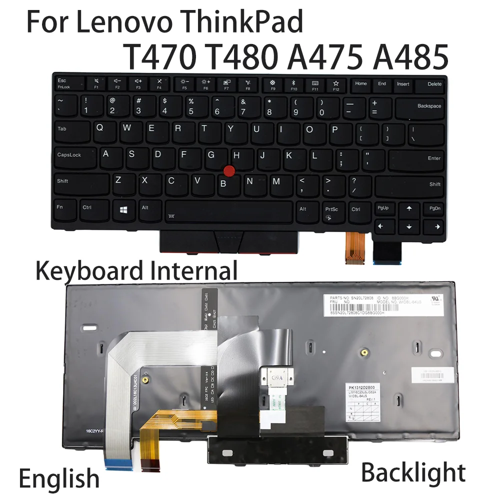 Клавиатура для ноутбука Lenovo ThinkPad T470 T480 A475 A485 внутренняя английская подсветка