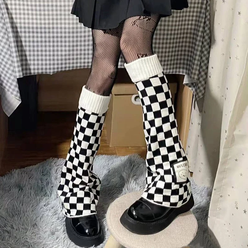 

Японские Аниме шахматные вязаные носки Jk, клетчатые гетры, Лолита, женские носки в стиле панк, Харадзюку, котенок, длинные носки Y2k