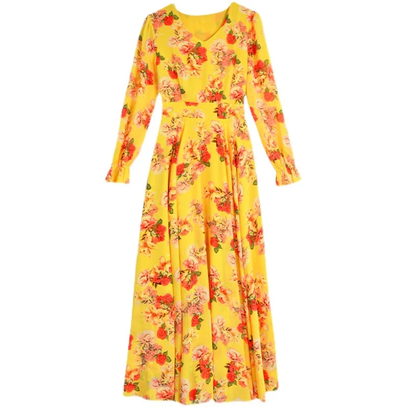 Muslim Spring Summer Dress Maxi Dresses For Women 2023 Long Sleeve Vestito Floreale Casual Chiffon Robe Vestidos De Fiesta