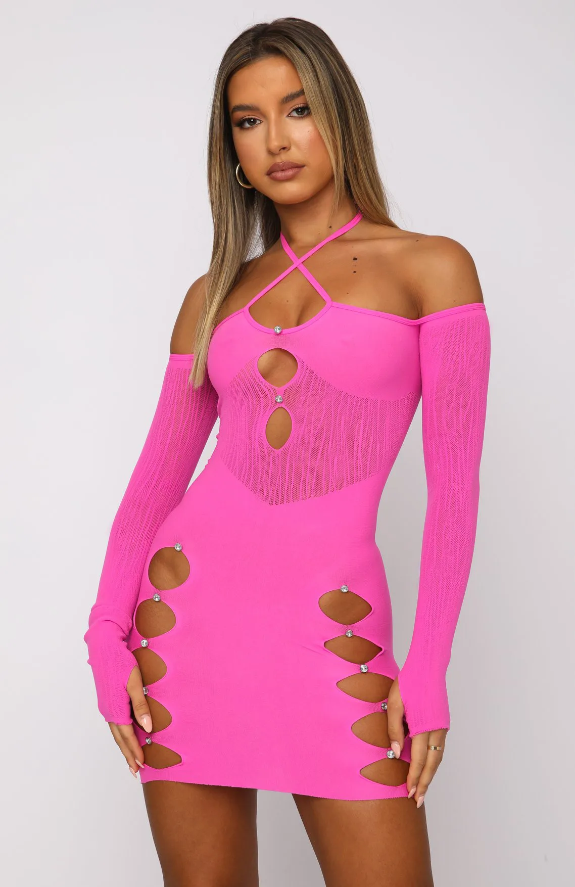

New Fashion Women Bodycon Dress Party Hanging Neck Spring Fall Casual Wrapped Cutout Dress Clubwear Mini Dresses New