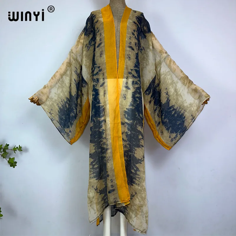 Кимоно WINYI 2023 женское пляжное в стиле бохо накидка для бикини с принтом и завязкой