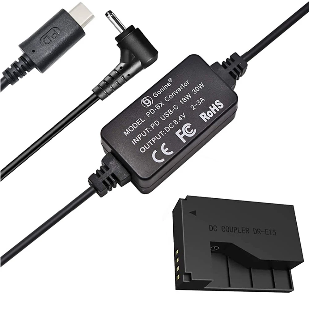 

PD Type-C LP-E12 Dummy Battery DC Coupler ACK-E15 for Canon EOS Rebel SL1, 100D DSLR, Kiss X7, PowerShot SX70 HS Cameras