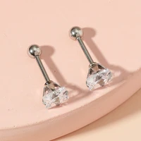 silver square shaped zircon ear stud geometric female simple personality earrings for women joker jewelry