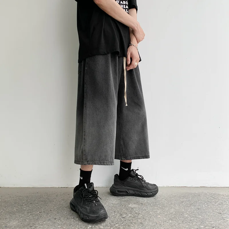 Summer Blue Black Gradient Jeans Men Fashion Oversized Wide Leg Jeans Mens Streetwear Hip Hop Loose Straight Denim Pants Men