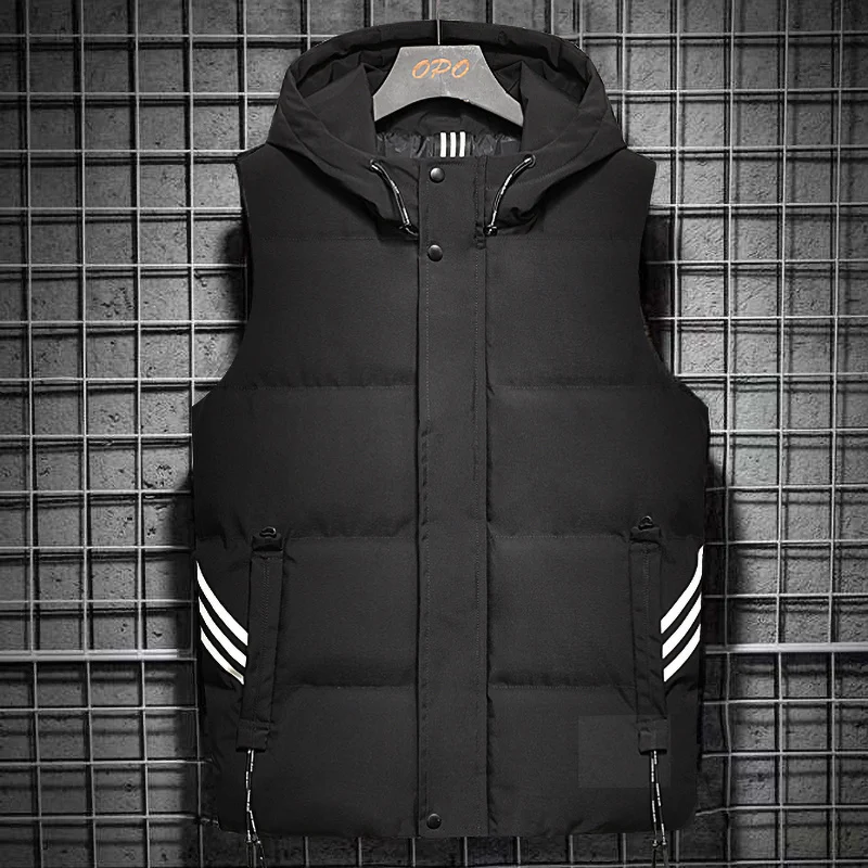

M-7XL Plus Size Down Vest Hoodie Winter Men Striped New Cotton Jacket Hoodies Slim Casual Large Size Korean Design Zipper Coat