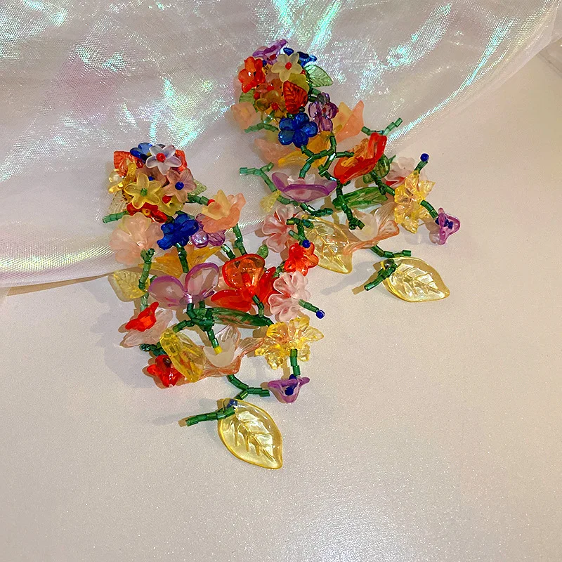 Bohemia Colorful Transparent Resin Earrings Handmade Long Tassel Flower Dangle Earrings for Women Statement Jewelry Wholesale