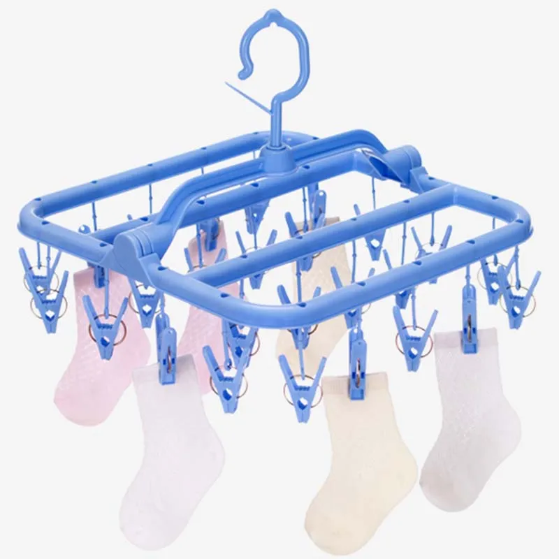 

Foldable Socks Hanger Clip And Drip Hanger Collapsible Portable Plastic Laundry Underwear Hanger With 26 Clothespins Durable