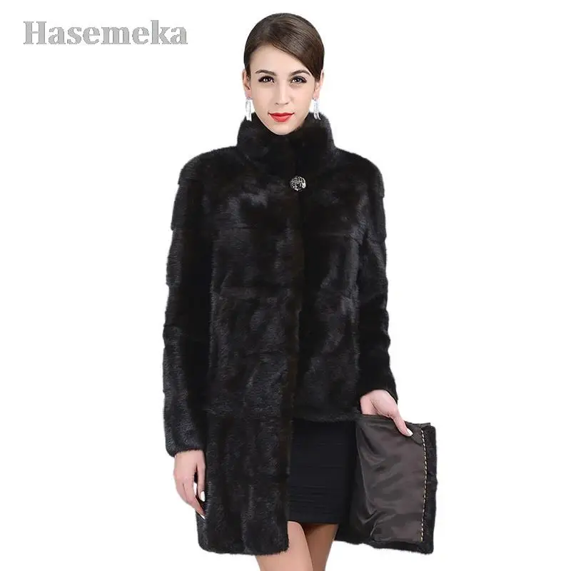 

2022 High Quality Natural Mink Fur Coats Brown Women Stand Collar Outwear Park Female Warm Winter Real Mink Fur Jacket