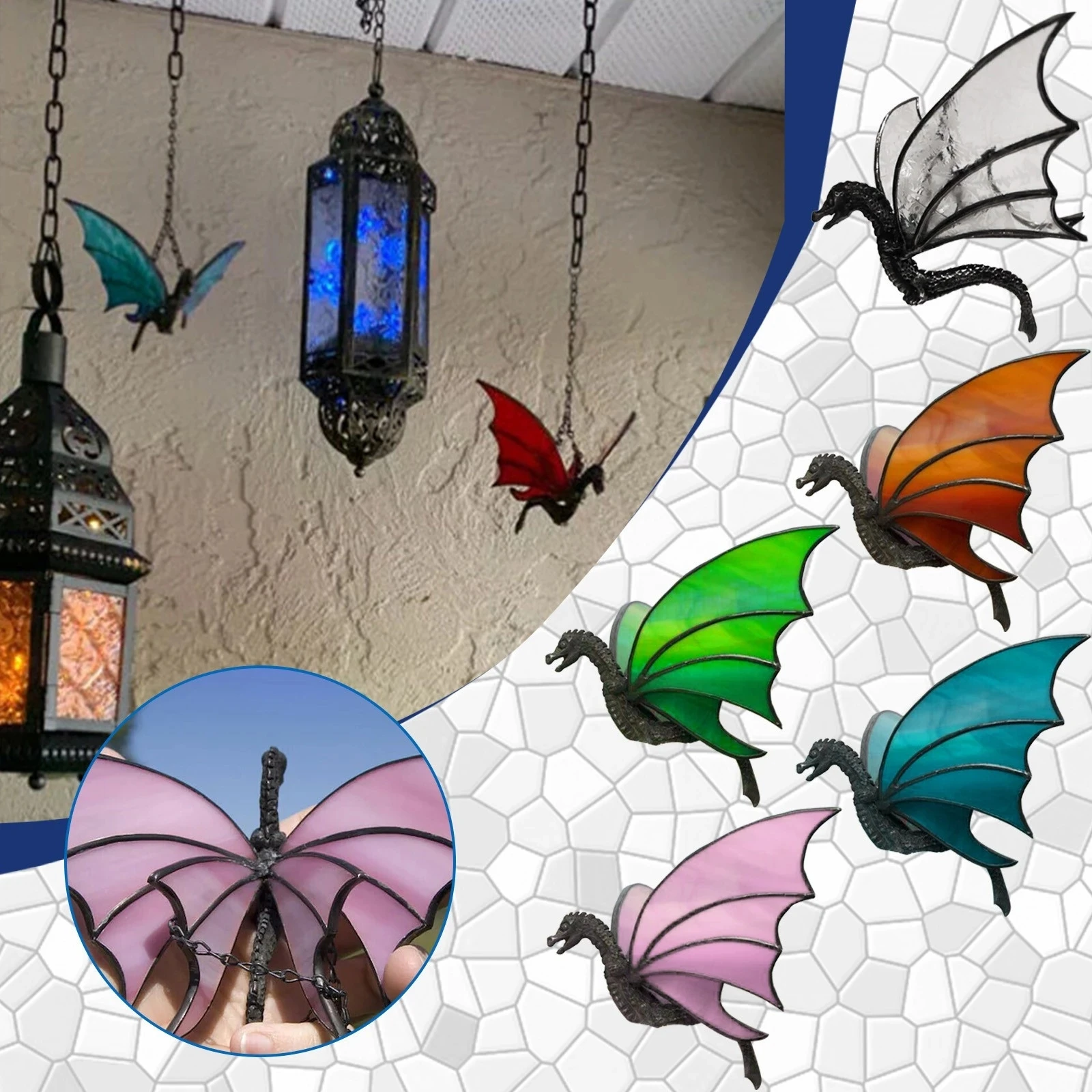 

Dragon Hanging Stained Suncatcher Creative Handmade Wind Chimes Stained Glass Window Hanging Ornaments Garden Yard Decor