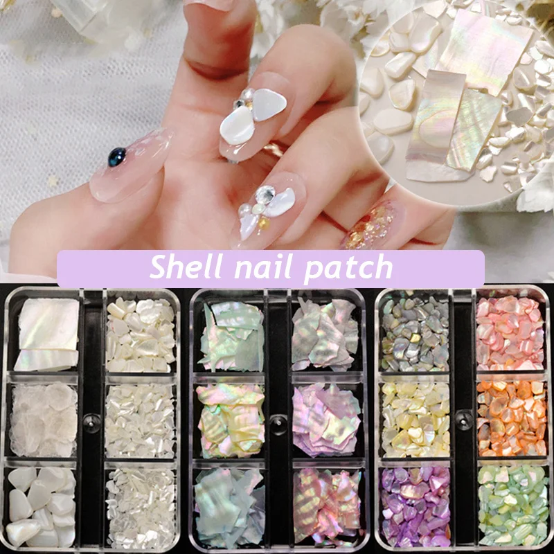 

6 Girds Mix Color Irregular Shell Nail Patches 3D Nail Stones Mixed Gems Slices DIY Nail Decorations Shell Nail Flakes YZL1