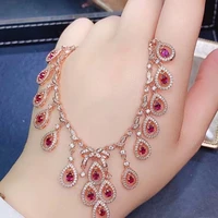 meibapj match with dress natural garnet fashion luxurious necklace genuine 925 silver red stone fine wedding jewelry for women