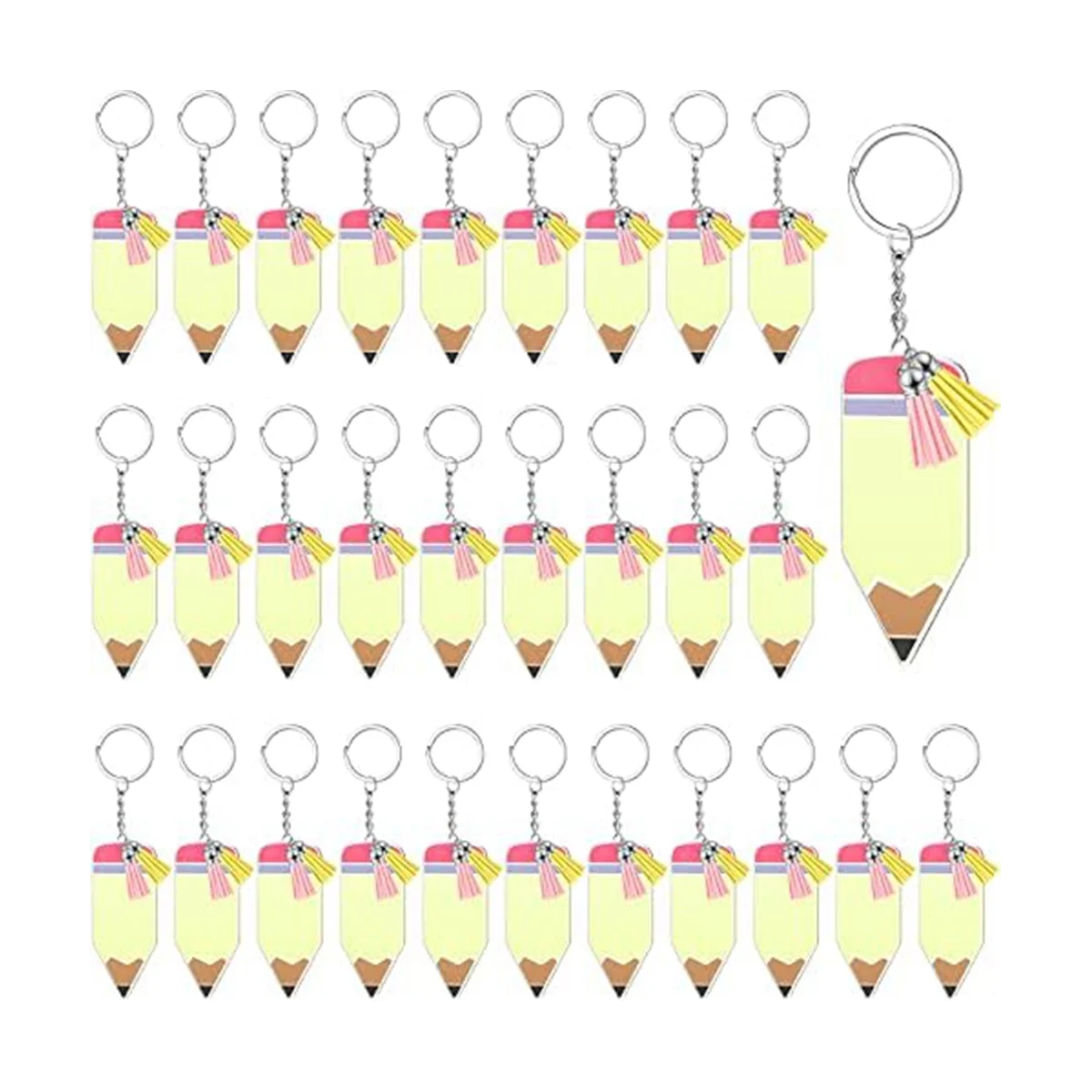 

120 Pcs Acrylic Pencil Keychains with Key Rings, Tassels Key Chain for Craft, Bulk Keychain Rings, Rings Key Chain Kit A