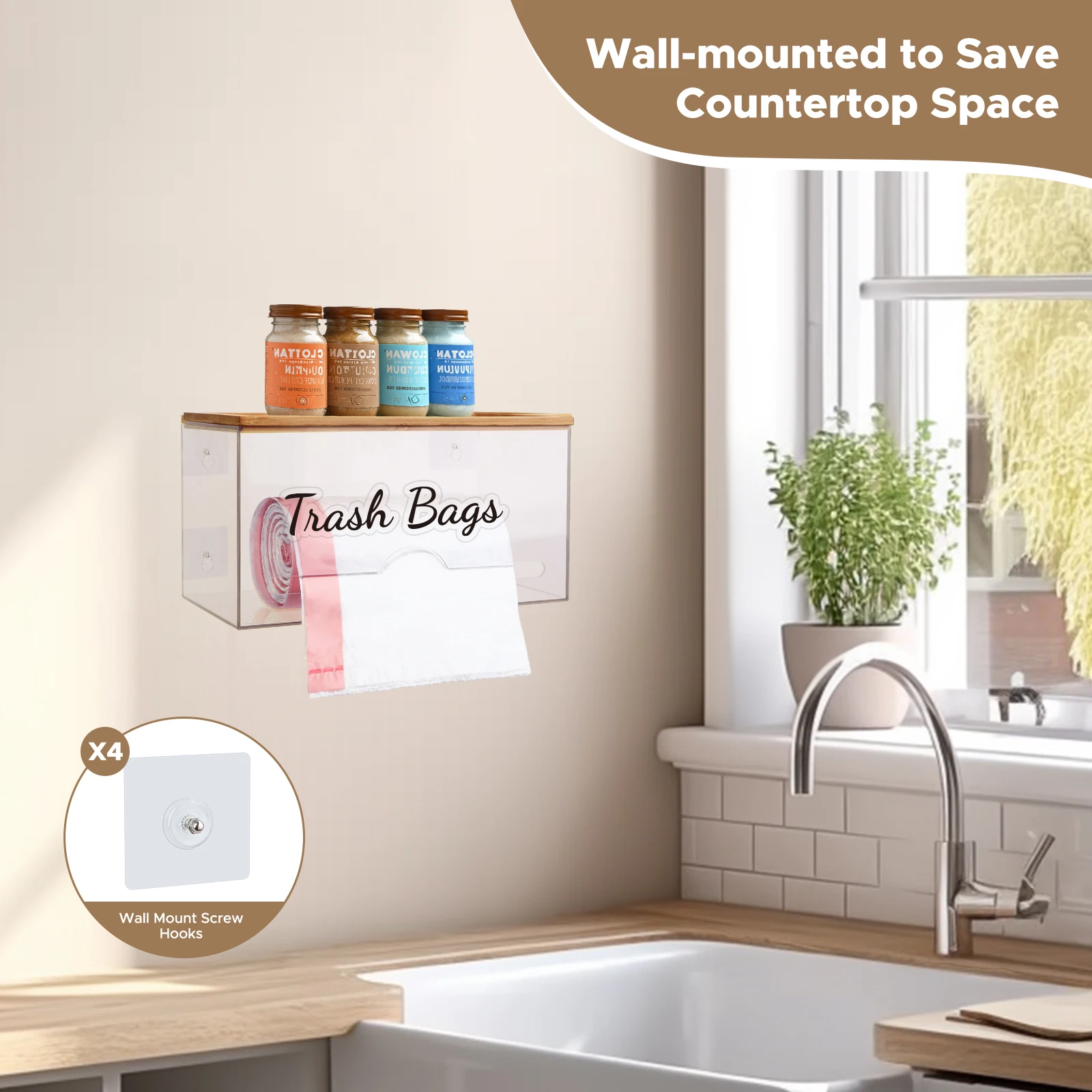 Настенный стандартный кухонный диспенсер для мусорных пакетов под раковину