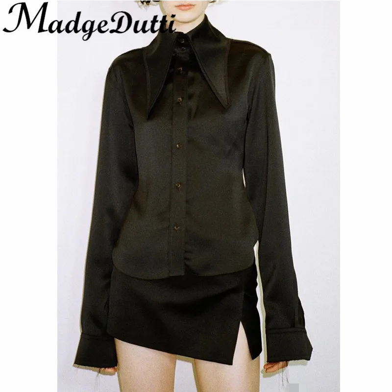 

Женская Однотонная рубашка MadeDutti, элегантная однобортная стрейчевая рубашка с отложным воротником и длинным рукавом, 3,25