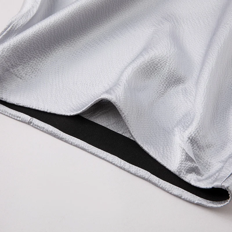 Юбка-трапеция из натурального шелка атласная с жемчужинами B44757QM