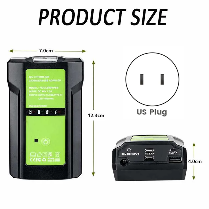 Световой адаптер GLB40V для литиевых батарей Greenworks Glibo 36-40 В защита от перезаряда