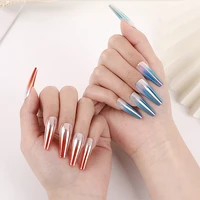 24pcs wearable coffin fake nail tips set glitter gradient press on nails detachable acrylic ballerina manicure accesoires